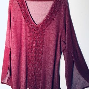 Hannah Crochet trim Split Sleeve Sweater 3X